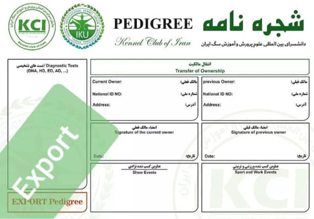 شجره نامه سگ اكسپورت 